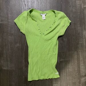 Abercrombie & Fitch Green Y2K ribbed fitted babydoll cap sleeve top size M